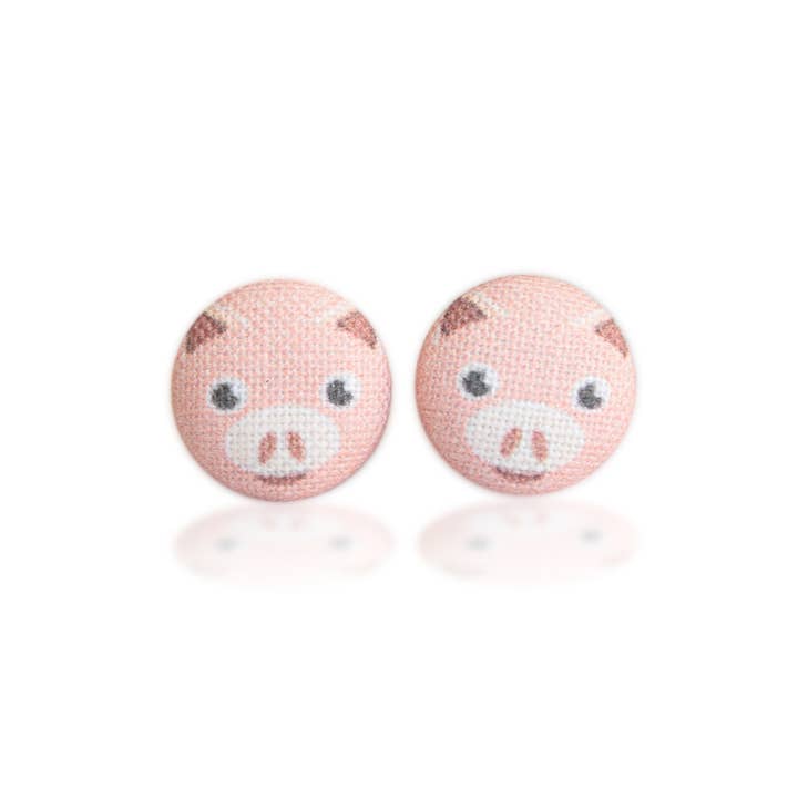 Rachel O's - Wholesale Stud/Post Earrings - Pink Pig Fabric Button Earrings4
