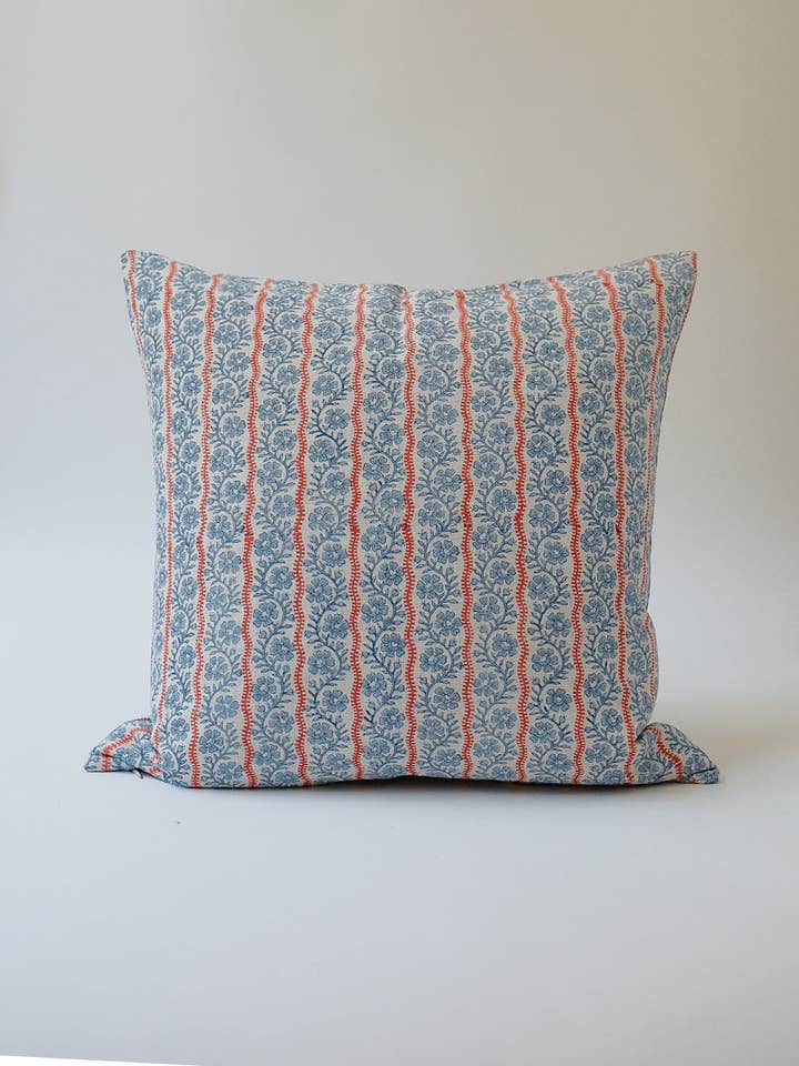 Vipin - Hand Block-printed Linen Pillowcase (Powder Blue) for wholesale by Soil to Studio