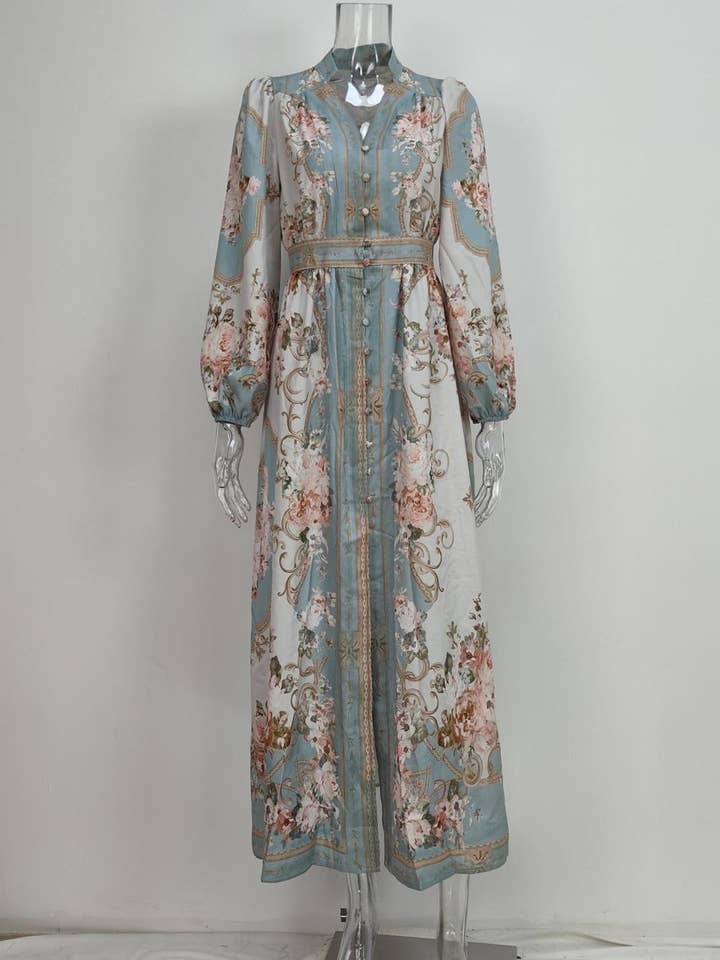 Decor Vintage Boho Floral Print Pleated Dress for wholesale on Faire