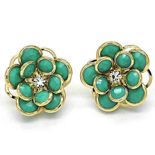 Gold Plated Jade Hibiscus Crystal Stud Earring för wholesale av FASHIONISTAAA
