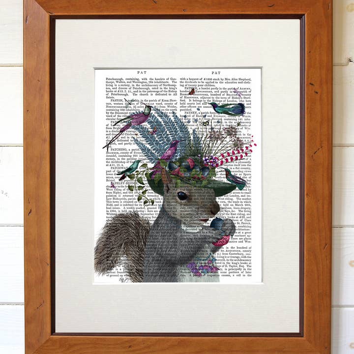 FabFunky Ltd - Wholesale Art Print - Squirrel Birdkeeper and Blue Acorns, Book Print / Art Print2