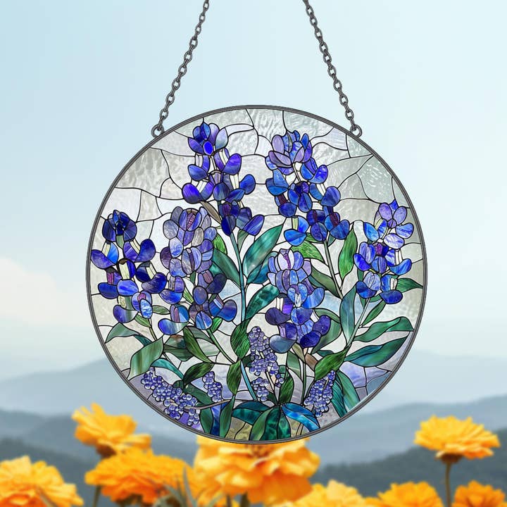 NVC Ecommerce LLC - Vente Attrape-soleil - Attrape-soleil en vitrail de bluebonnet printanier, fleur du Texas2