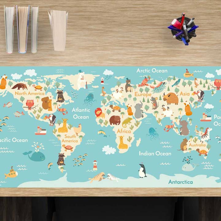 Sottoscoscrivania in vinile Premium per bambini - World Map XL per la vendita all'ingrosso da parte di cover-your-desk
