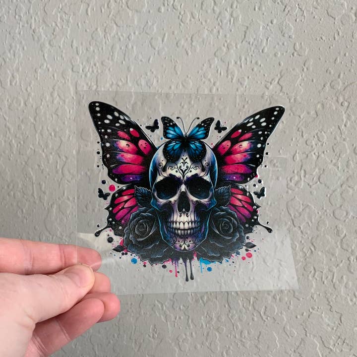 Oily Graphic Creations - Wholesale Sublimation Transfer - Blue Butterfly Skull-UV DTF Decal