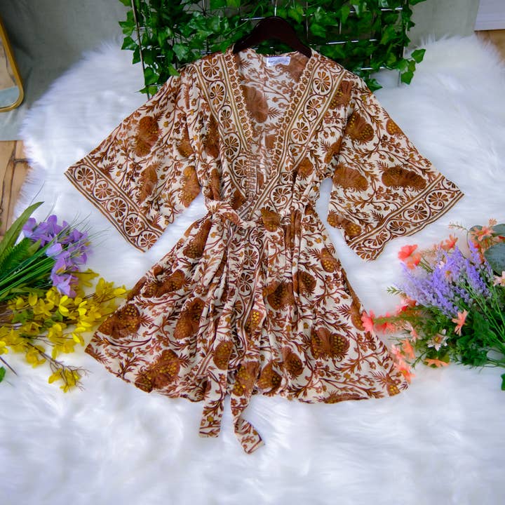 Karma Nepal Crafts - Wholesale Kimono - Women's - Silk Short Bohemian Kimono with Pockets