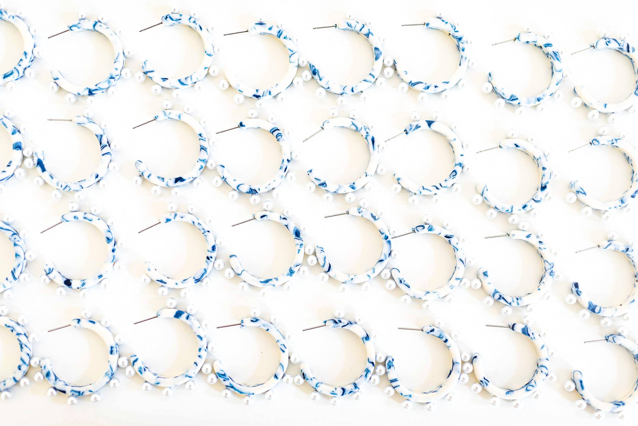 St Armands Designs of Sarasota - Wholesale Hoop Earrings - Blue and White Pearl Statement Hoop Earrings6