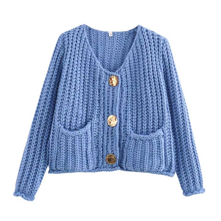 Lily Clothing - Wholesale Cardigan - Women's - SOLID COLOR SINGLE ROW ROUND BUTTON KNIT CARDIGAN