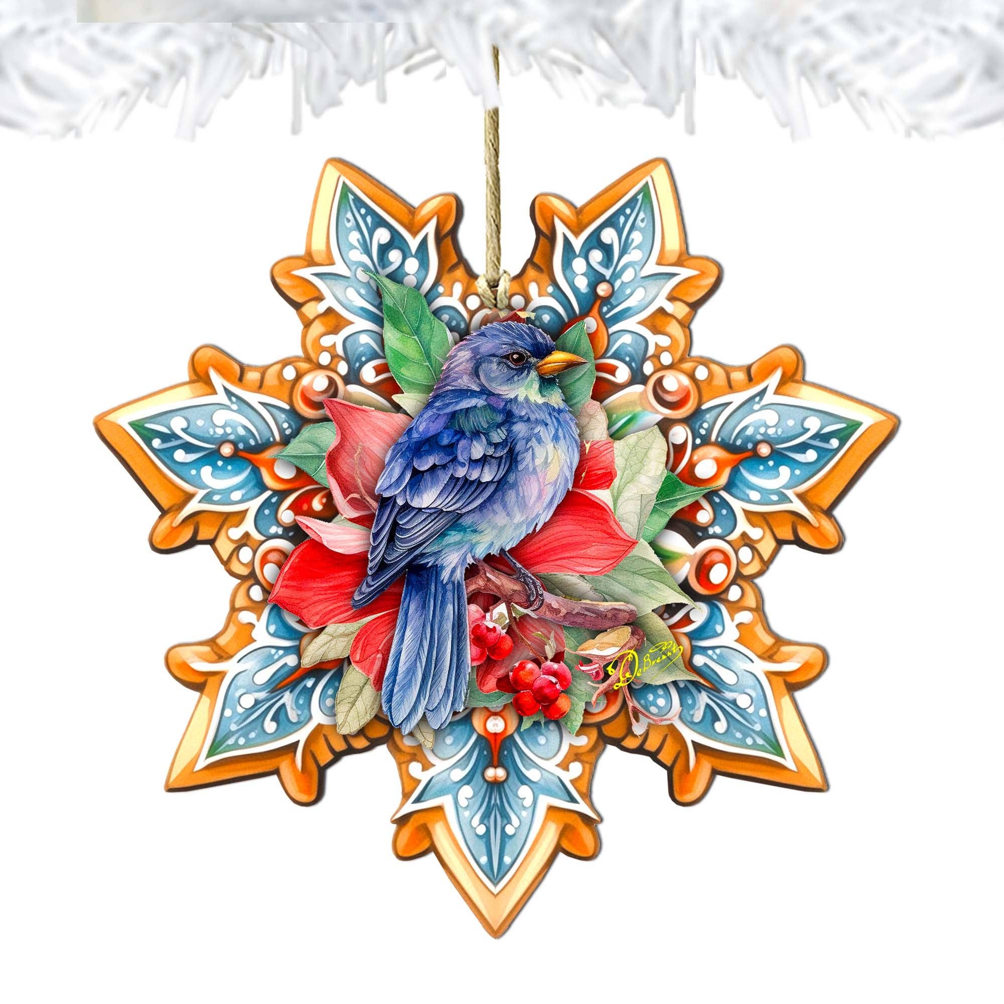 Designocracy - Wholesale Ornament - Blue Bird Snowflake Wood Ornaments GDebrekht Nature Wildlife7