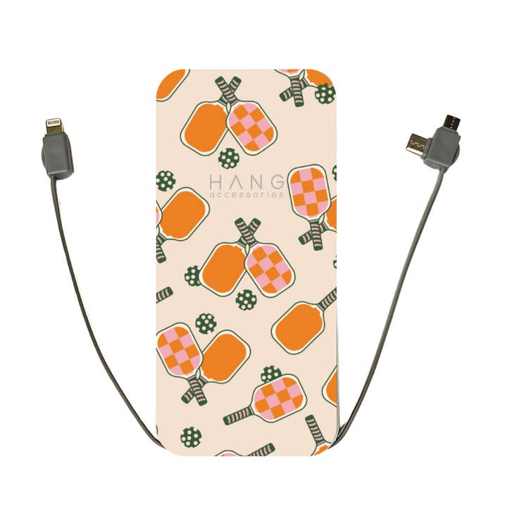 Pickleball Portable Phone Charging Bank with Cords for wholesale by Hang Accessories