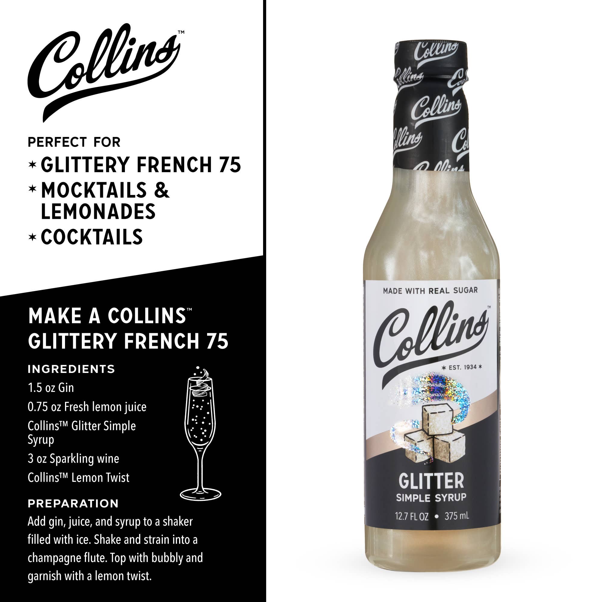 Collins - Wholesale Cocktail Mix/Syrup - Glitter Simple Syrup 12.7 oz2