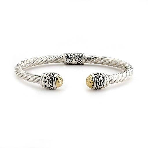 Bracelet jonc torsadé à charnière en or martelé SS/18k pour la vente par Eli Pebble