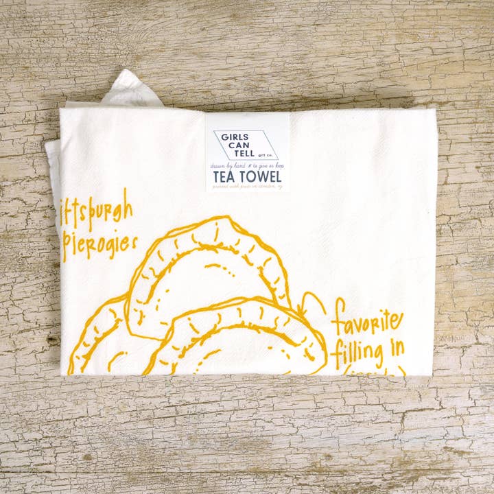 Pierogies Tea Towel | kitchen | flour sack | dish towels for wholesale by Girls Can Tell