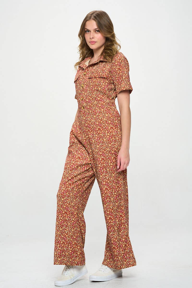 SM WARDROBE - Wholesale Jumpsuit - Women's - FALL LEAVES PRINT CORDUROY JUMPSUIT OVERALL2