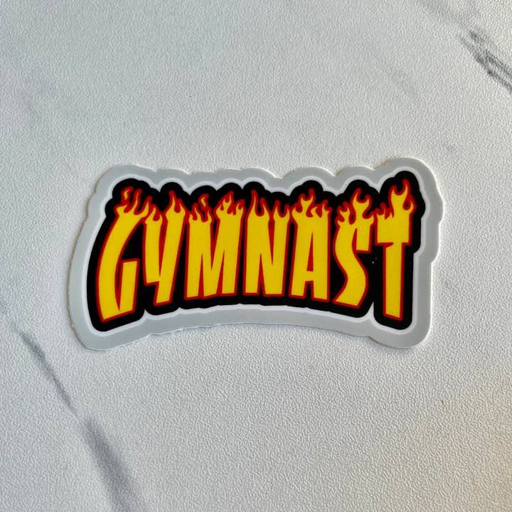 Gymnast Thrasher Parody Sticker, 3" x 1.6" for wholesale by Denali & Co.
