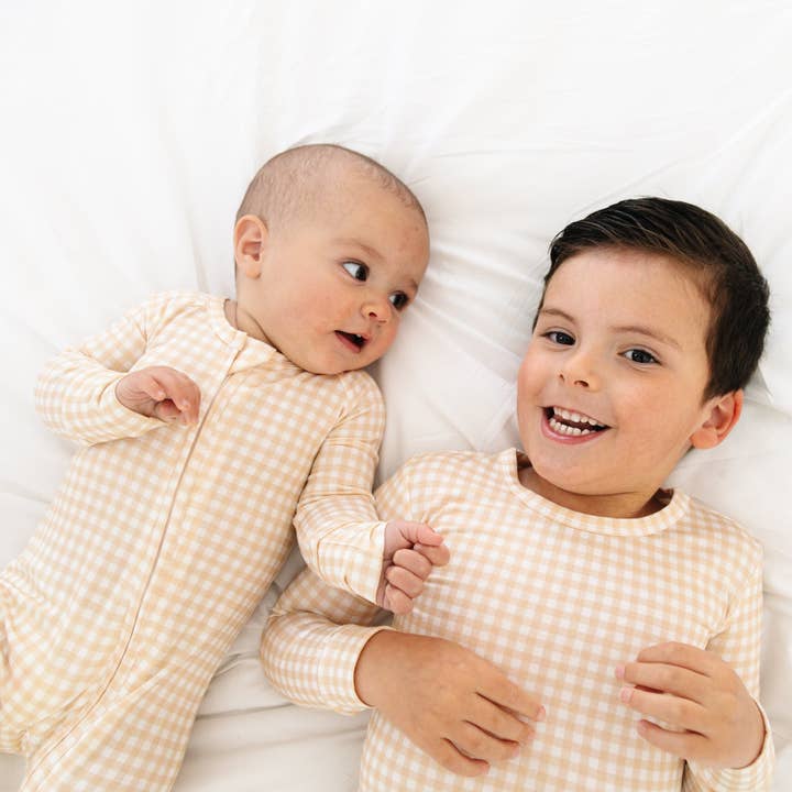 Motette - Wholesale Sleepwear Set - Kids - Sandstone Gingham Bamboo Toddler Pajama Set3