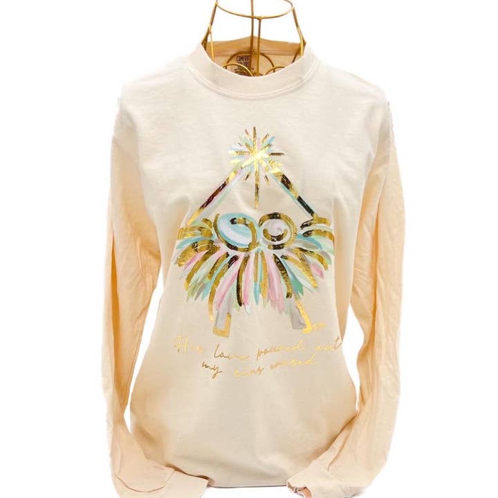 Guldfolie Pastell Baby Jesus Långärmad Tröja - 1243 för wholesale av Rachel Brooks Design, LLC