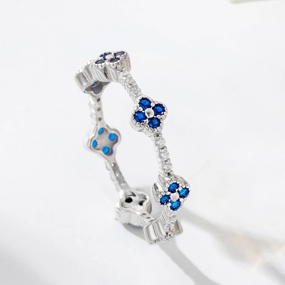 Gemcohub - Wholesale Multi-Stone Ring - Sapphire Blue Clover Zircon S925 Sterling Silver Ring1