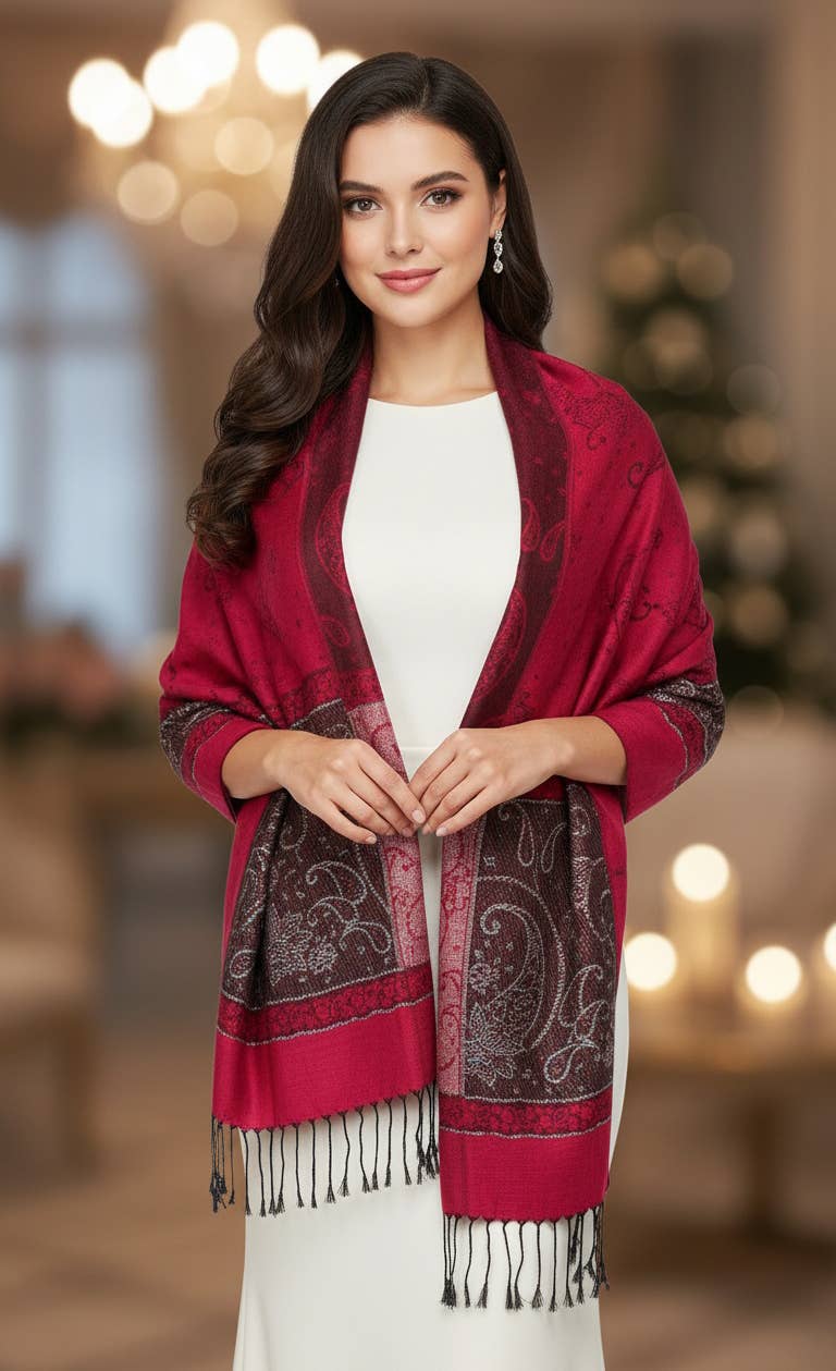 SERENITA - Wholesale Scarf - Women's - Lurex Section Metallic Paisley Pashmina Shawl Wrap Scarf3