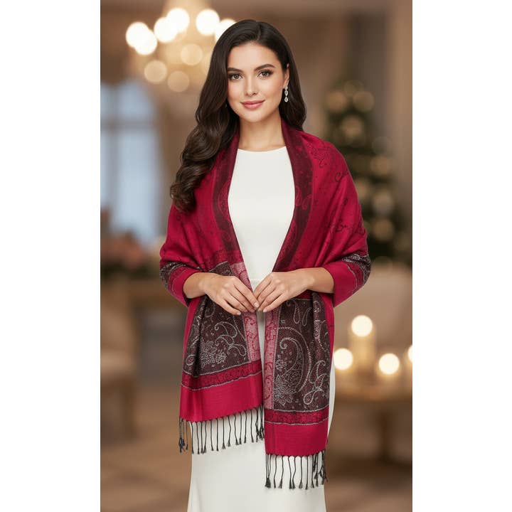 SERENITA - Wholesale Scarf - Women's - Lurex Section Metallic Paisley Pashmina Shawl Wrap Scarf3