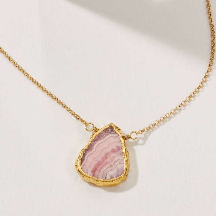 Luna Norte - Wholesale Pendant/Charm Necklace - Earth, Wind and Fire Stone Necklace Gold- Rhodochrosite0