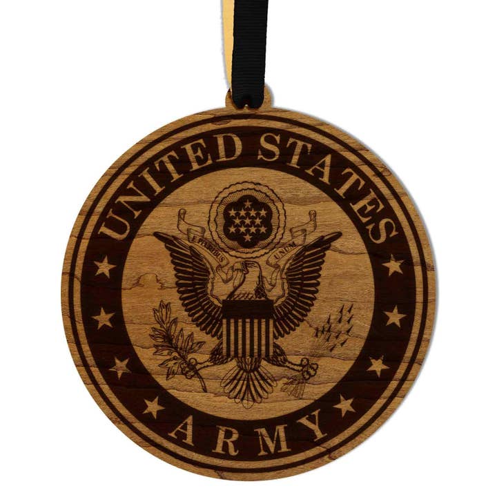 United States Army Seal Ornament – Crafted from Cherry or Maple Wood for wholesale by LazerEdge