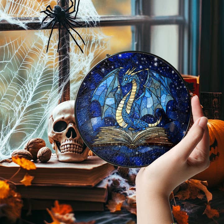 NVC Ecommerce LLC - Wholesale Suncatcher - Stained Glass Dragon Book Suncatcher, Mystical Dragon Glass