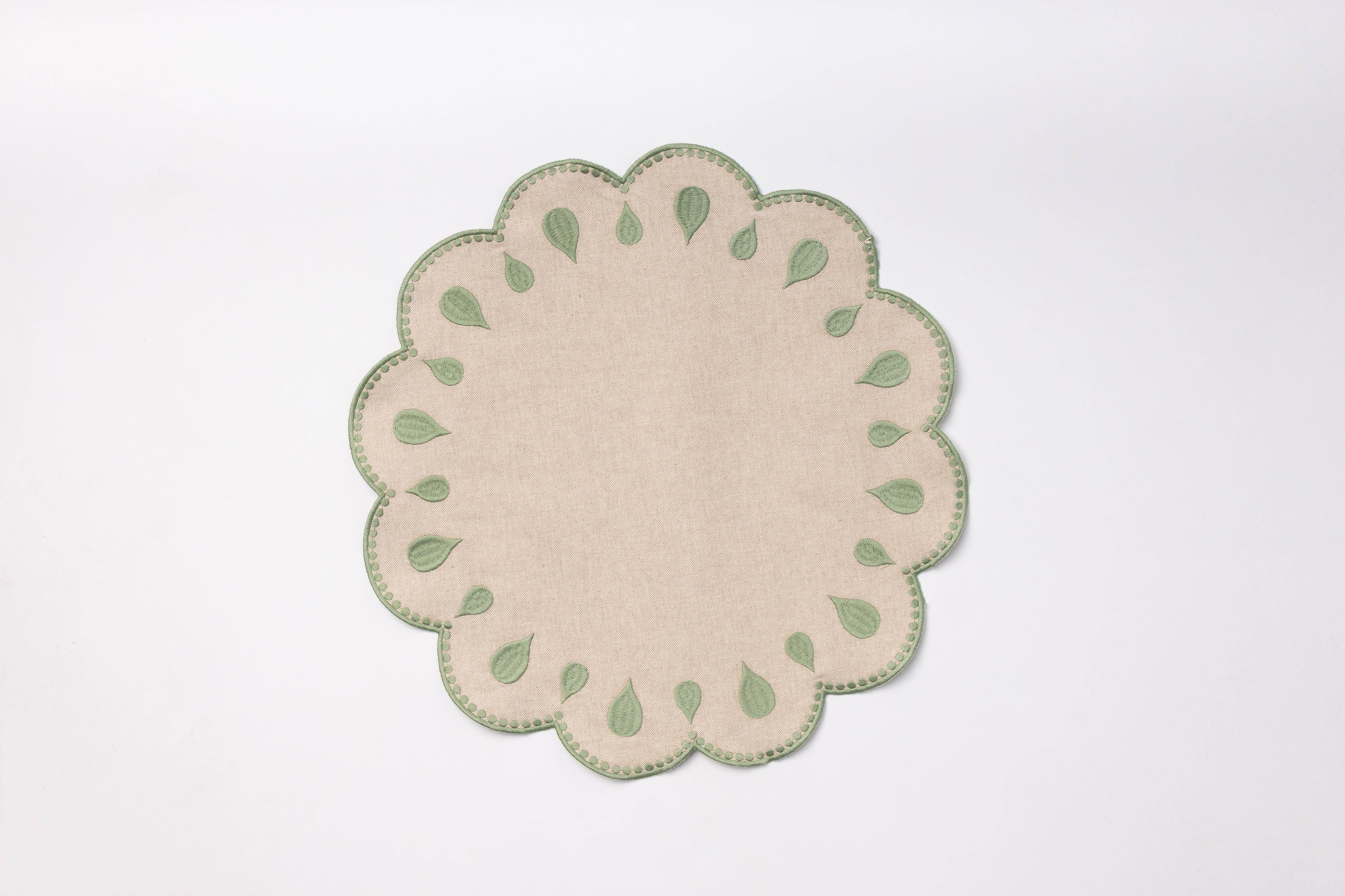 Mariaida Home - Wholesale Placemat - Individual Drops, Beige with Green2