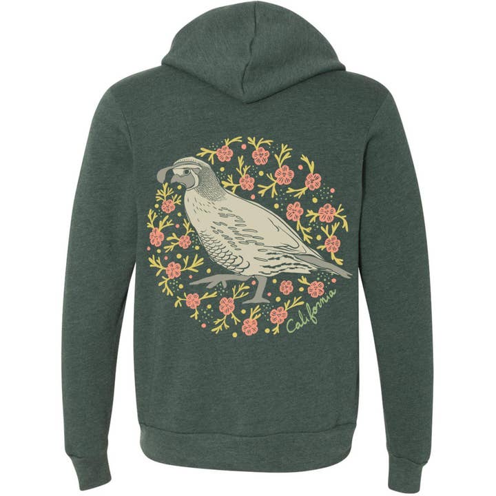 Sweat à capuche zippé California Poppy Quail pour la vente par State Bliss