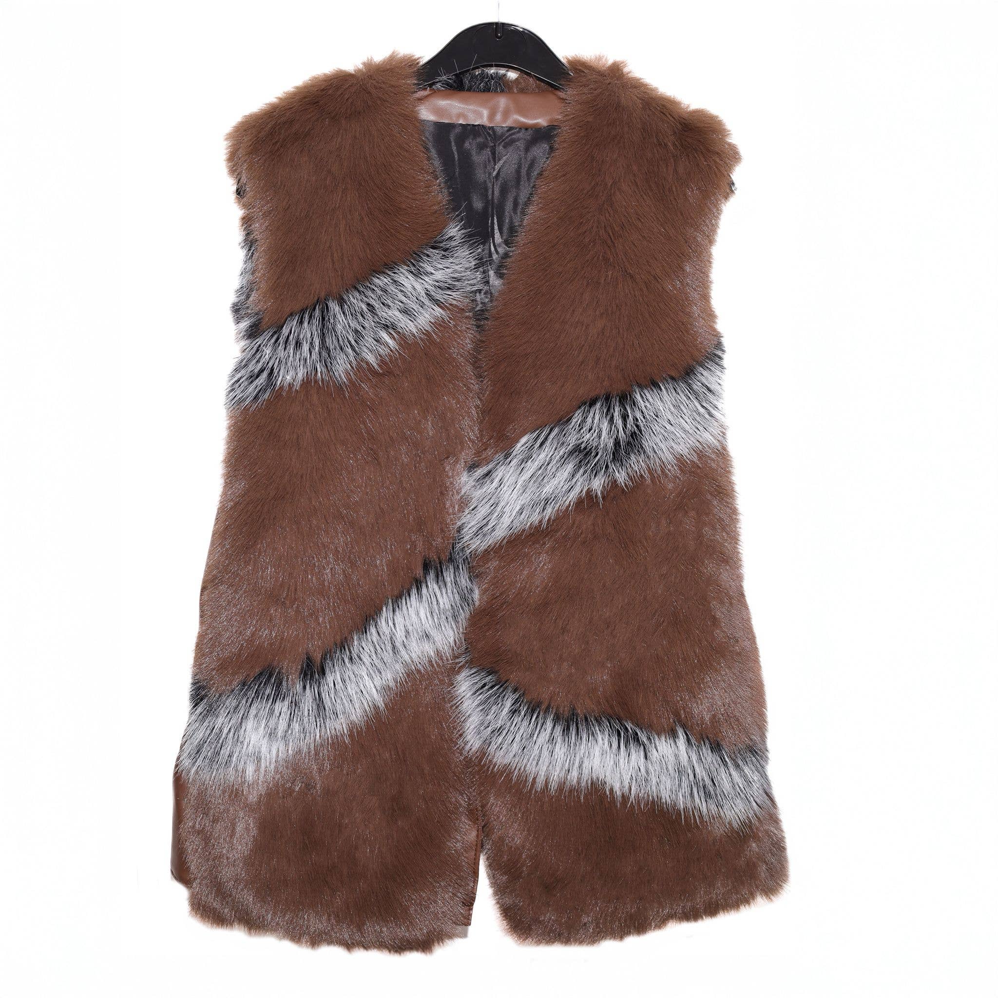 PEACH ACCESSORIES - Vente Veste sans manches – femme - Gilet en fausse fourrure avec accents géométriques et fermoir orné de bijoux DH076