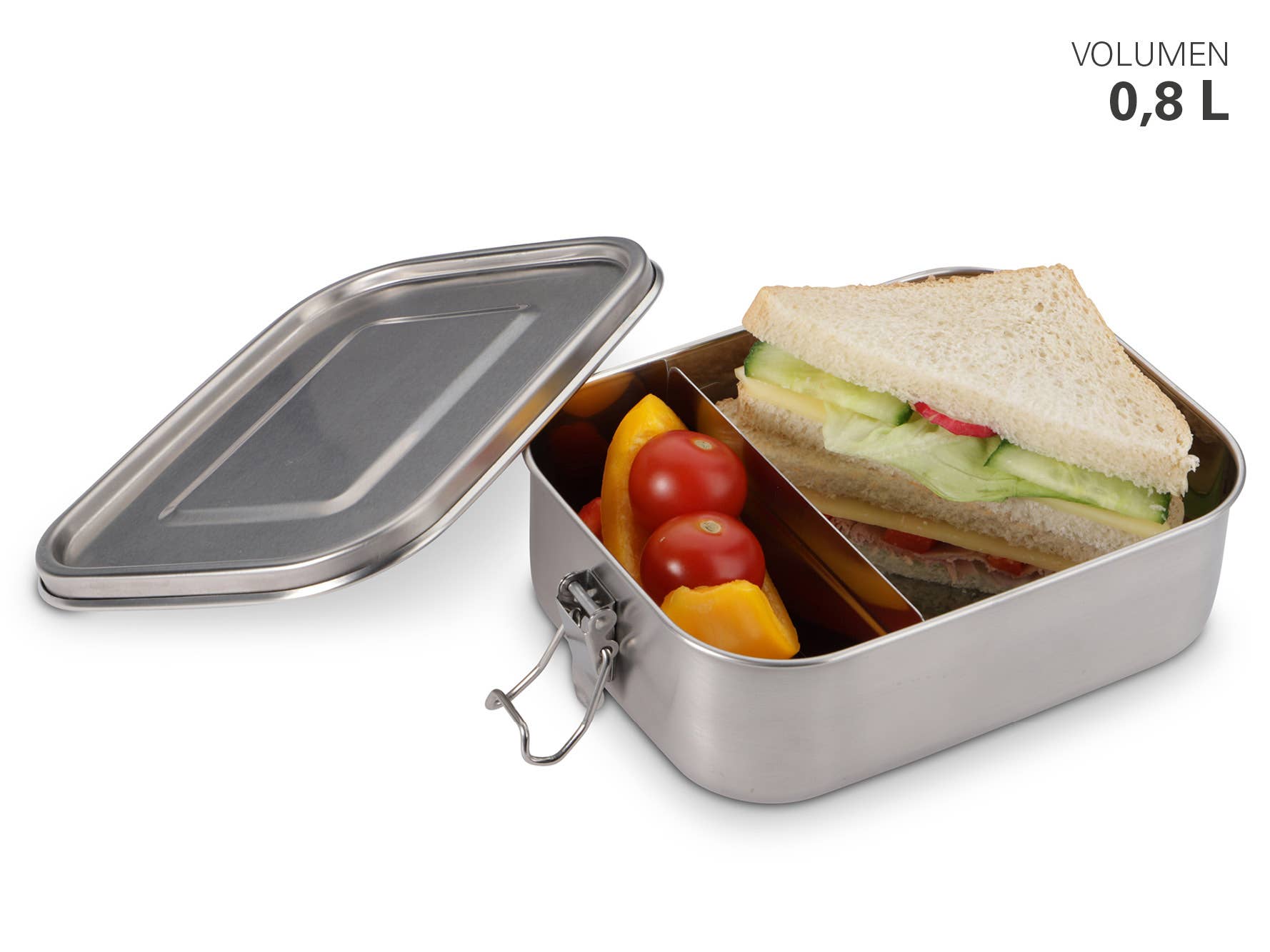 Karl Weis - Wholesale Food Storage Container - Small stainless steel lunchbox with seal and divider 0.8l2