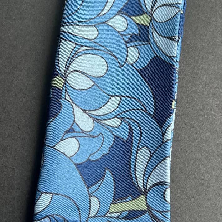 RUMI - Wholesale Scarf - Unisex - Floral Square Silk Twill Scarf - Blue4