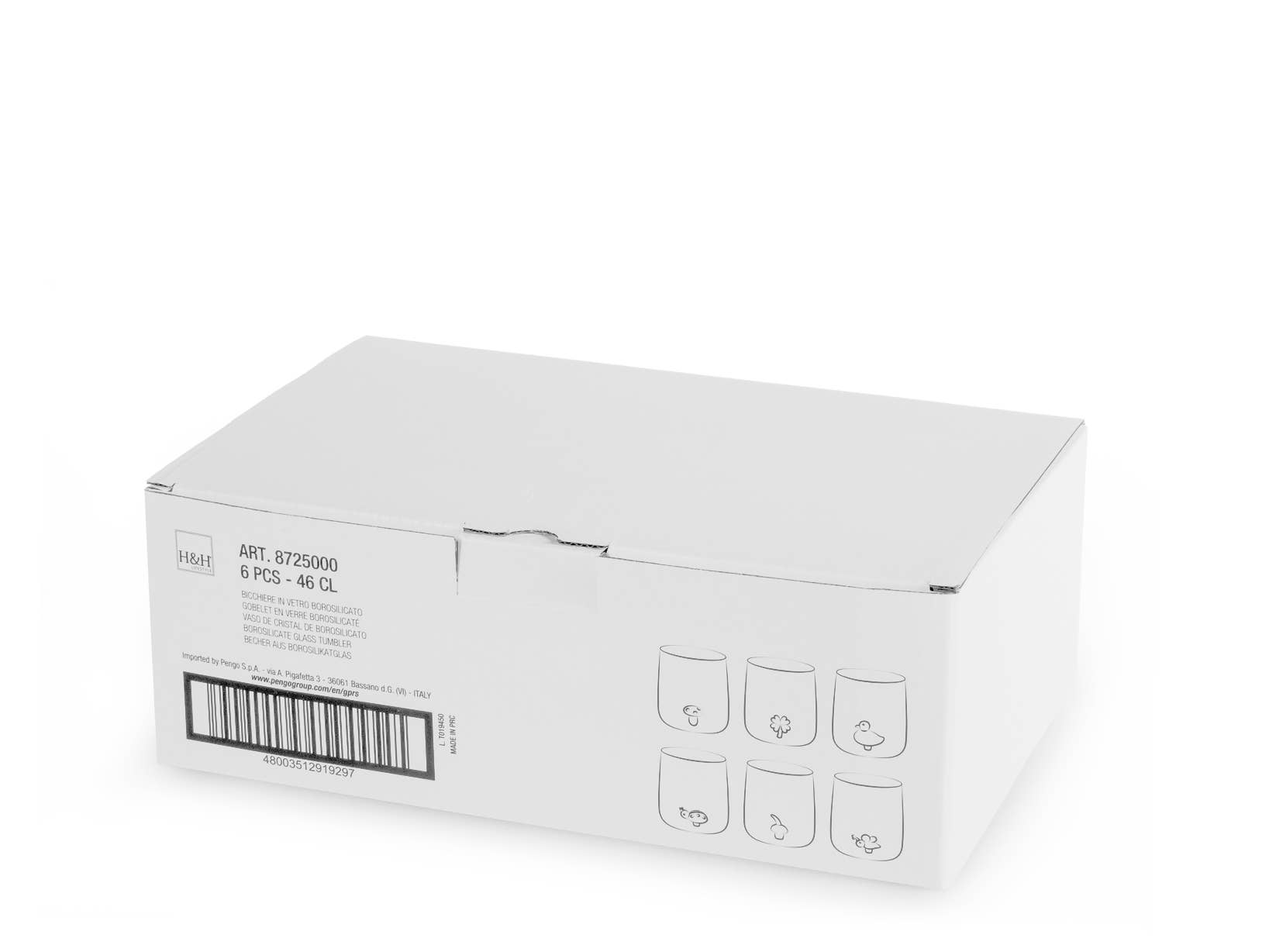 H&H – Copo/caneca por atacado – Conjunto com 6 Copos de Vidro de Borossilicato com Miniaturas em 46 cl7