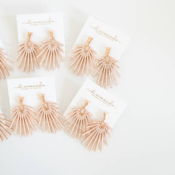 St Armands Designs of Sarasota - Wholesale Dangle Earrings - Pearl Sunburst Statement Drop Earrings