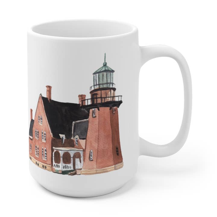 Block Island Lighthouse 15oz Ceramic Mug W/Original Artwork for wholesale by The Muddy Dog