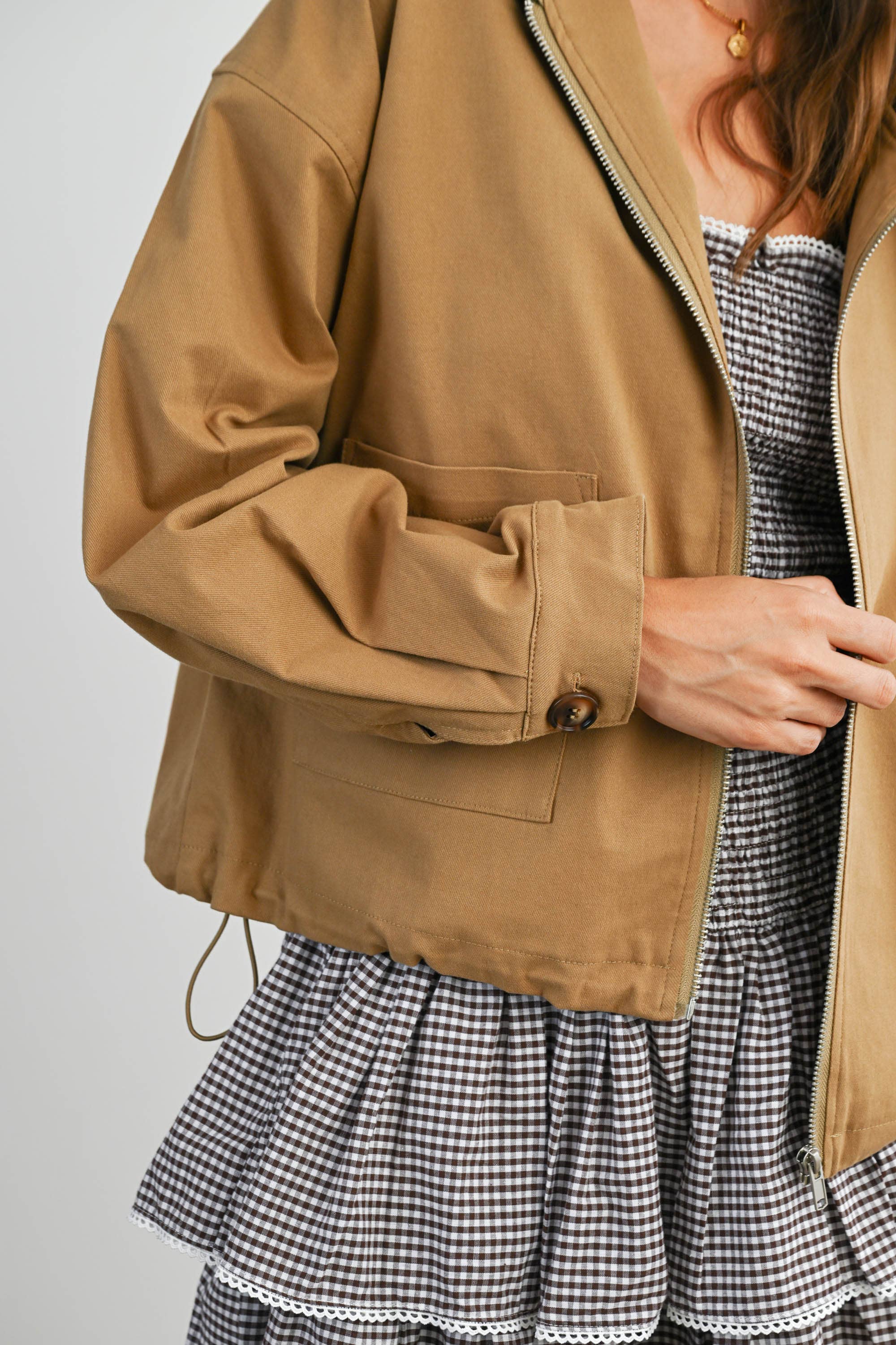 BUTTERMELON - Wholesale Jacket - Women's - Collared Zip-Up Drawstring Jacket - BMJ78251