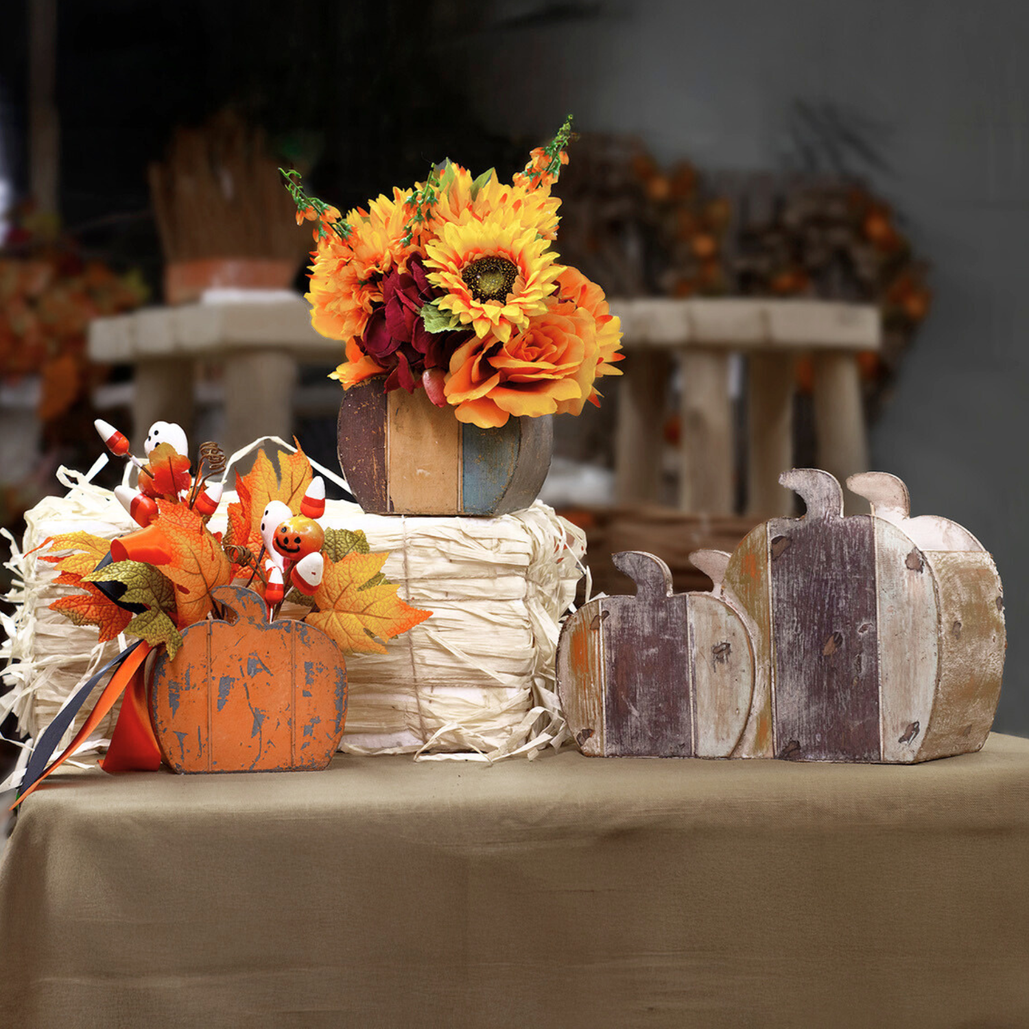 Jacobson - Wholesale Planter Box - Distressed Pumpkin Planter Box - Wood - Box of 123