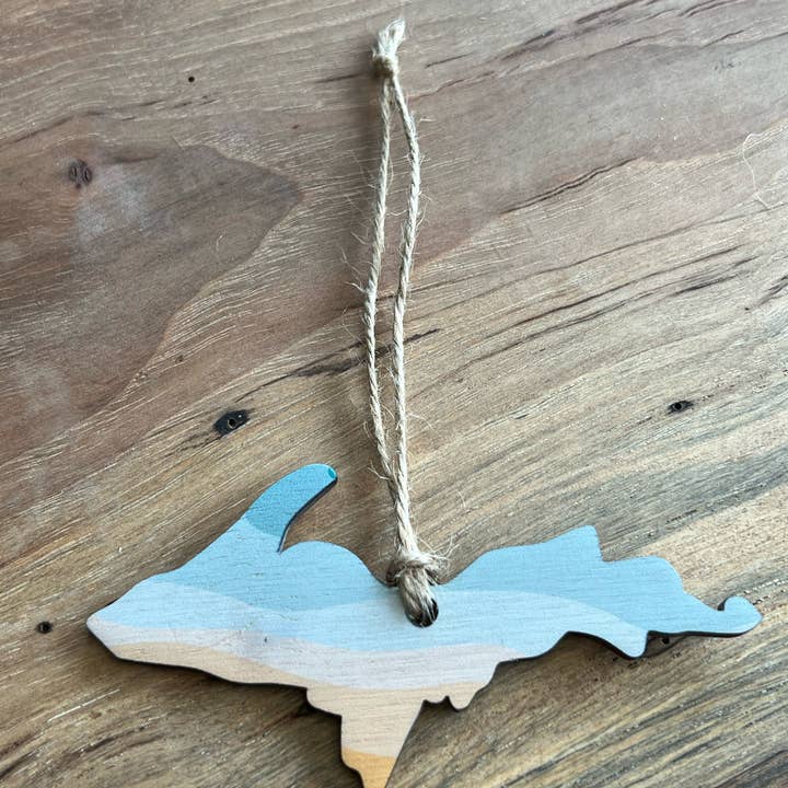 Michigan Upper Peninsula Yellow and Blue Wave Ornament for wholesale by Feather and Birch