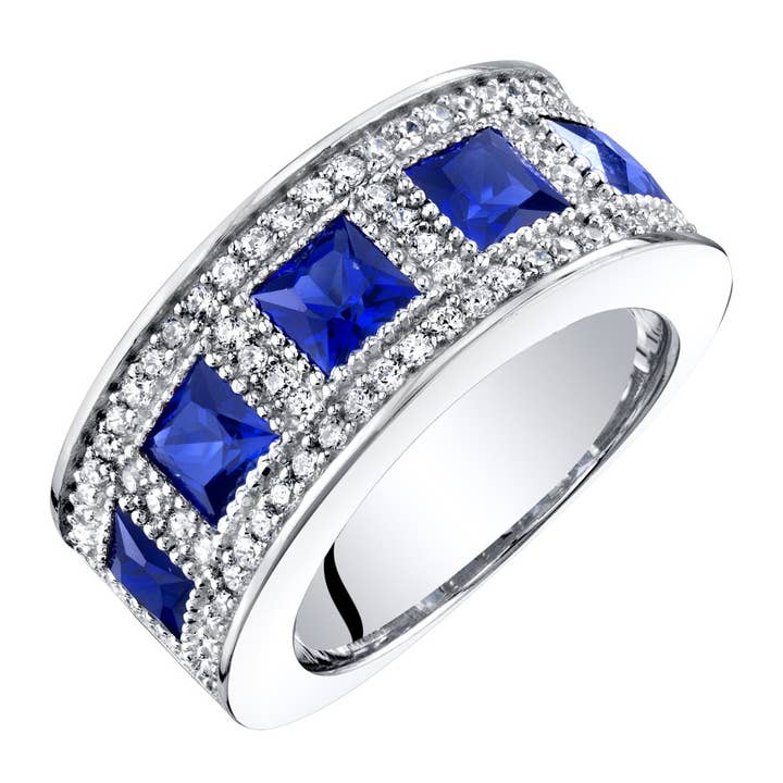 Blue Sapphire Princess Sterling Silver Ring Band Sz 5 for wholesale by Peliani