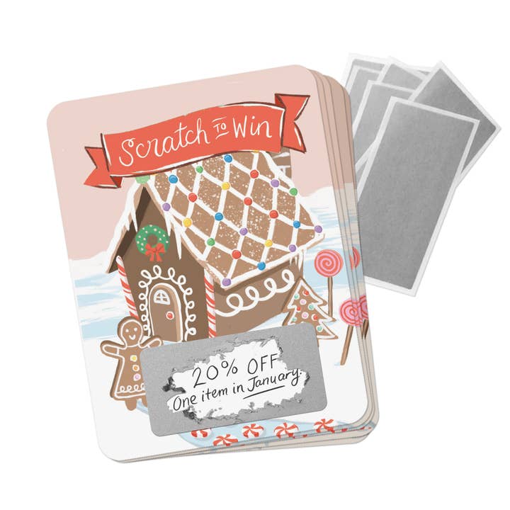 Inklings Paperie - Wholesale Stationery/Notecard Set - 100 Customer Scratch-off Cards - Gingerbread House0