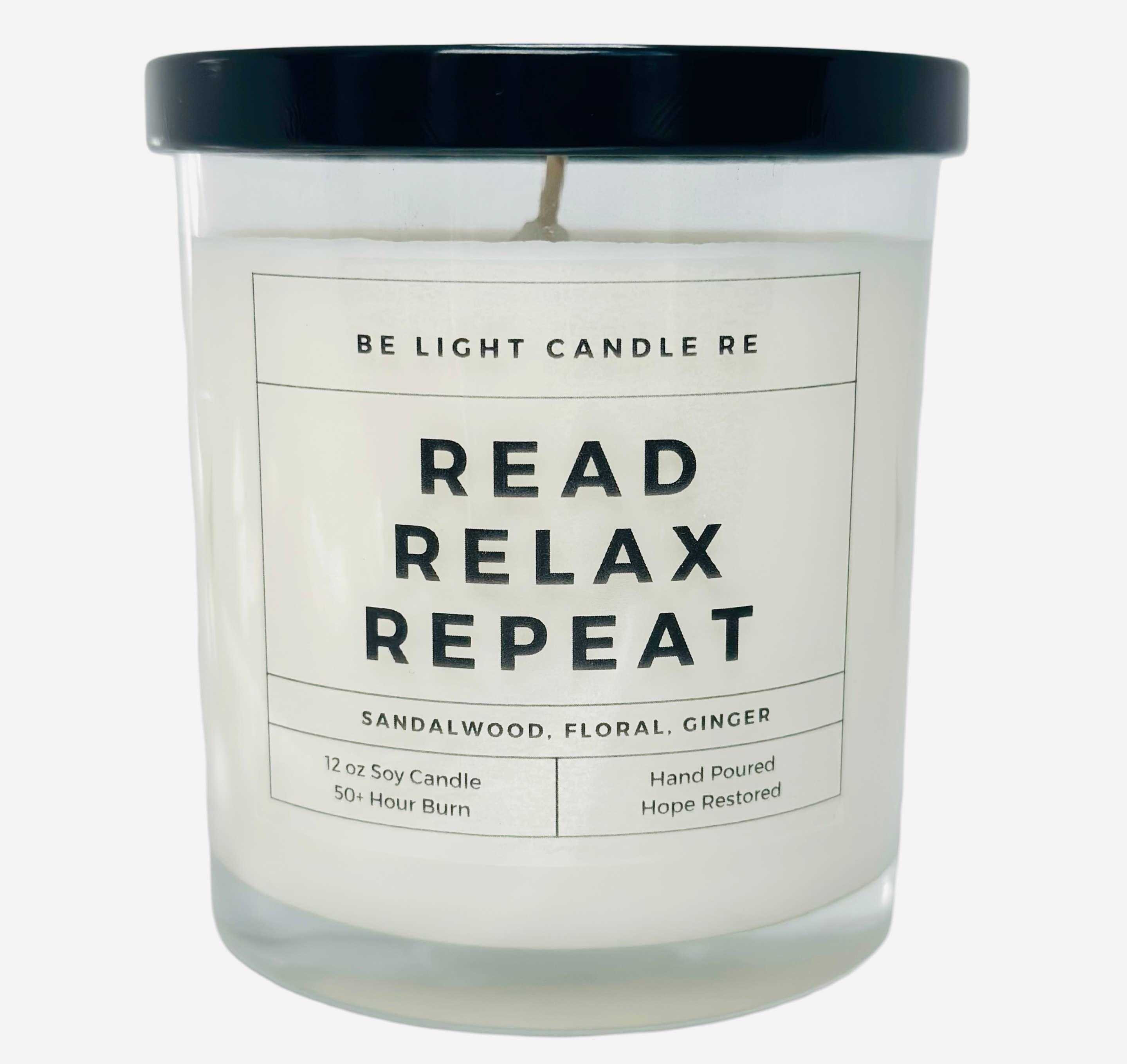 Be Light Candle RE – Vela em jarro/copo por atacado – Ler Relaxar Repetir, Vela Perfumada de Soja 12oz | Presente Vela0
