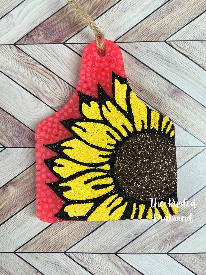 Sunflower Cowtag Freshie for wholesale by The Rusted Diamond