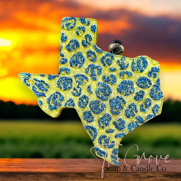 The Texan Car freshie-Glittered state aroma beads for wholesale by The Grove Soap & Candle Co