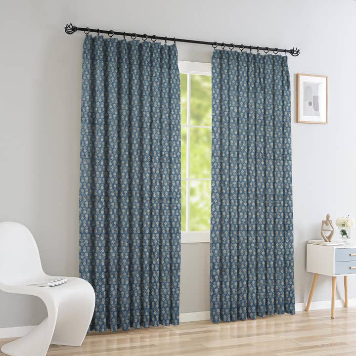 Cortina Plissada de Linho Puro com Estampa Elegante - Tulsi Buti por atacado de Fabdivine