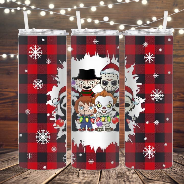 Bicchiere natalizio a sublimazione horror per la vendita all'ingrosso da parte di K. I. Designs