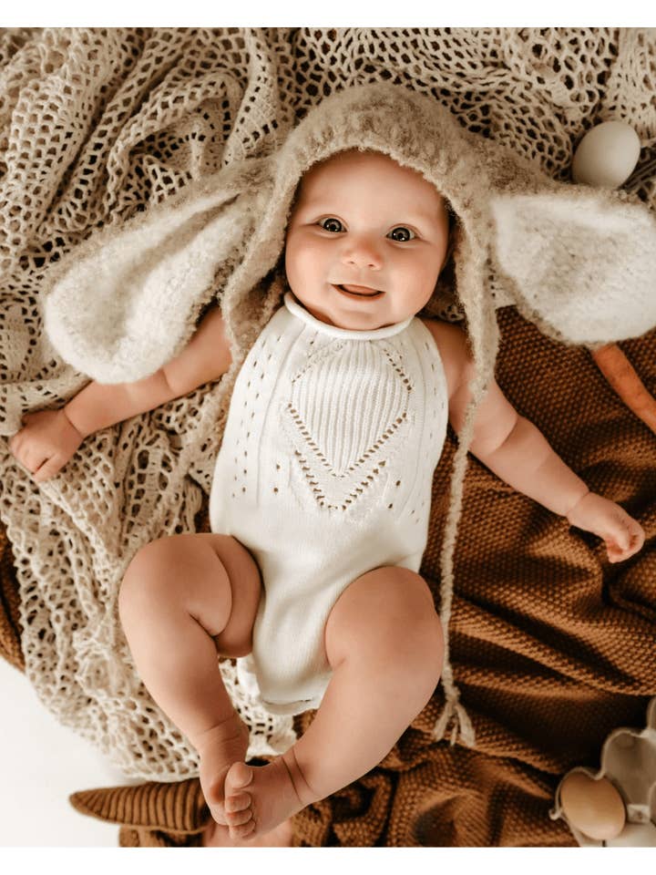 Bailey's Blossoms - Wholesale Bodysuit (Non-Footed) - Baby - Drake Crochet Halter Romper - Gardenia