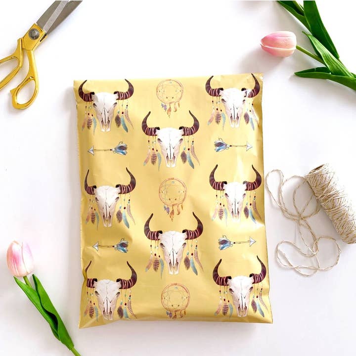 Boho Skull Poly Mailers 10x13 for wholesale by Lucky Avocado