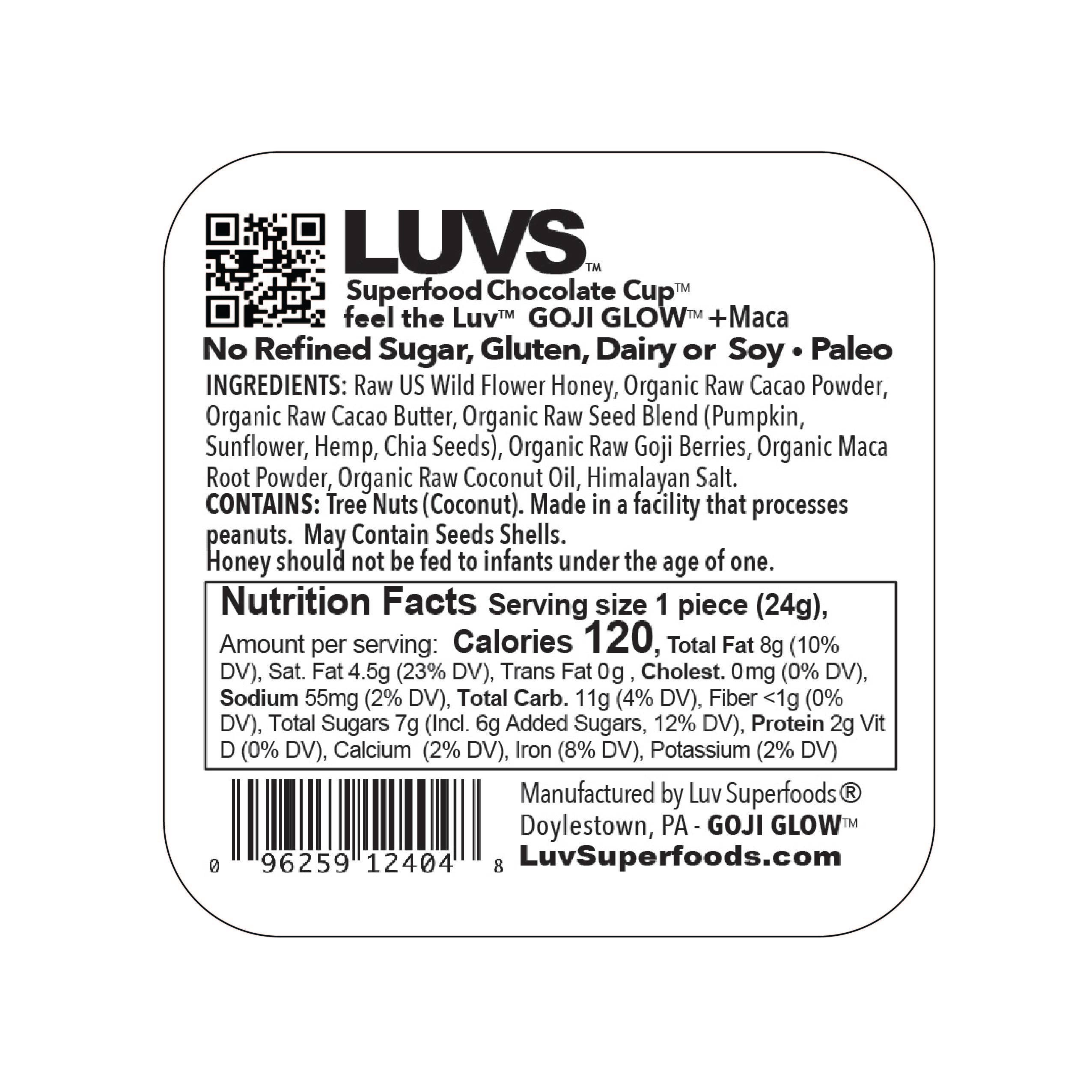 LUV Superfoods – Großhandel Süßigkeiten mit Schokoglasur – Goji Glow +500mg Maca ~ Dunkle Schokoladenbecher5