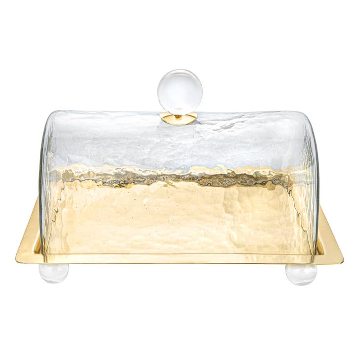 CLASSIC TOUCH DECOR INC. - Wholesale Cake Stand - Rectangle Cake Dome Gold with Ball Knob - 10.2"L9