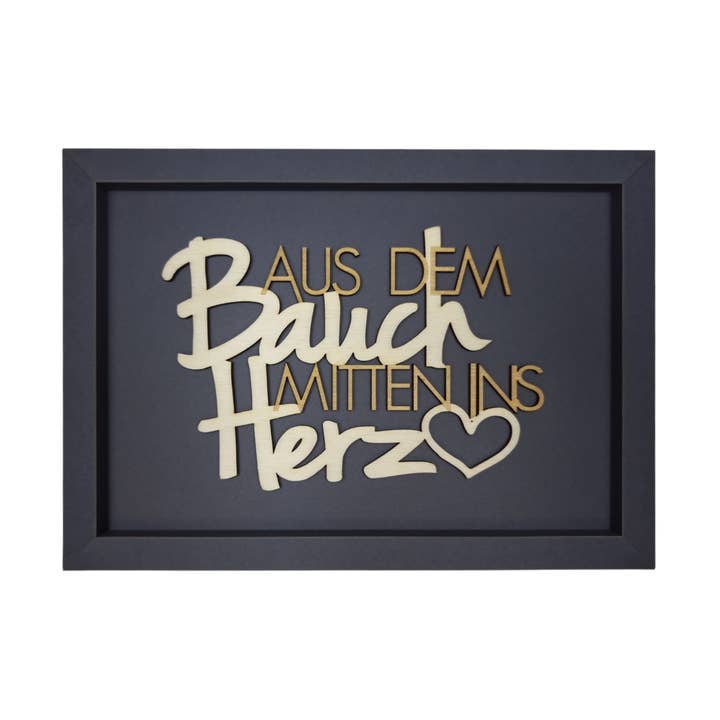 FRA MAVEN, LIGE IND I HJERTET - træbogstaver rammekort for engroshandel hos werkpunk