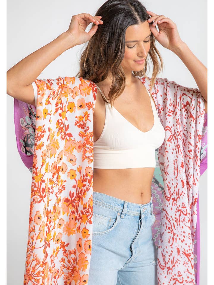 Lovestitch - Wholesale Kimono - Women's - Floral Multi Bohemian Open Front Kimono24